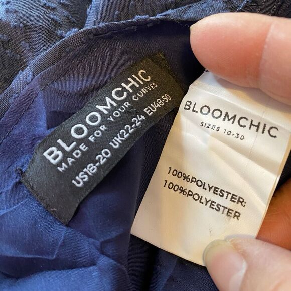 Bloom Chic Wrap Midi Dress Women 18-20 Blue Sheer Texture Ruffle Party Formal - Picture 8 of 9